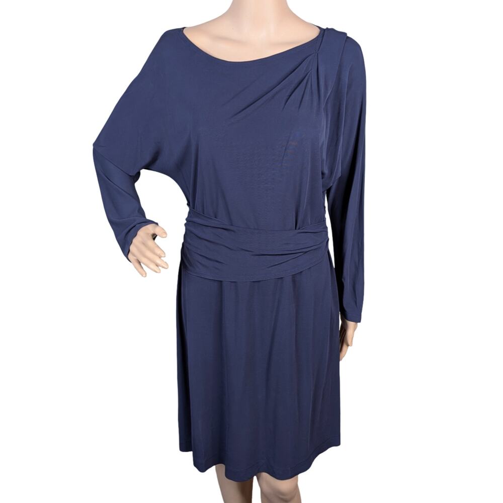 Theory Ivista Navy Blue Rayon Pleated Shoulder A-Line Knit Dress Size 6 Archive